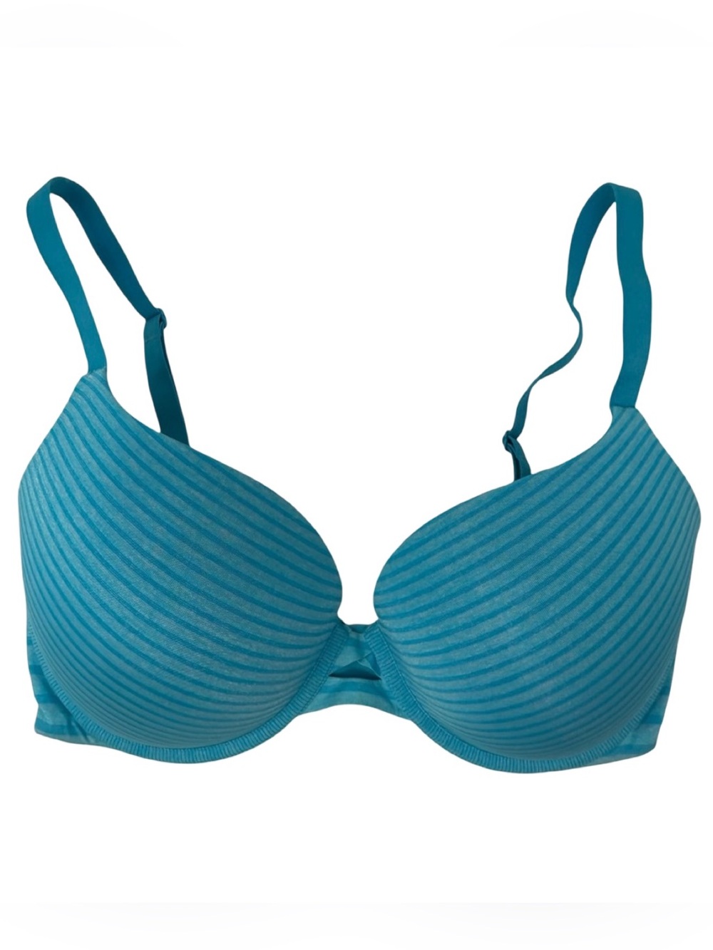 Victoria’s Secret Aqua Blue Stripe Perfect Shape Underwire Padded Bra Size 34DDD